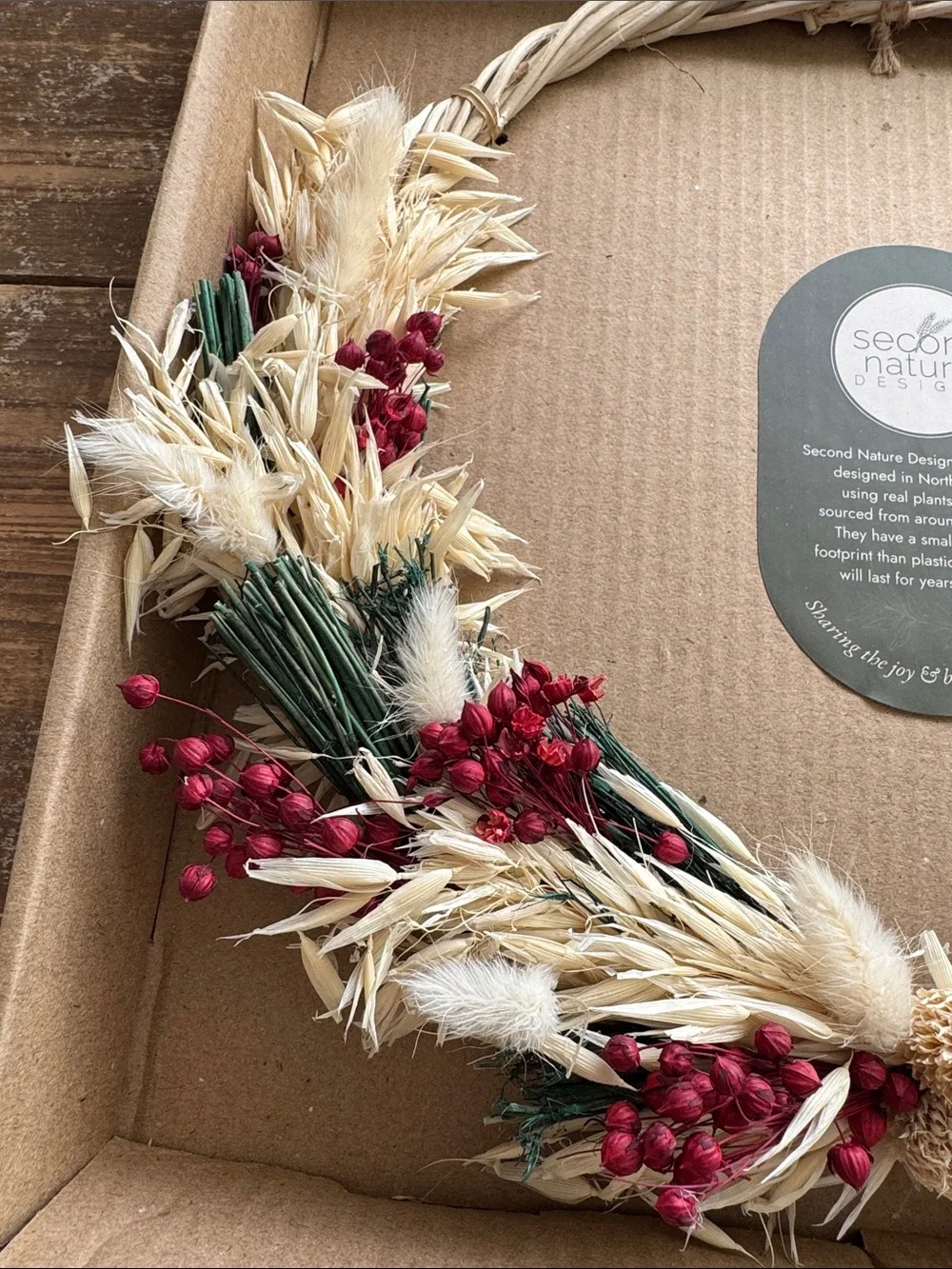 Second Nature Design Holiday Dried Floral Wreath in Red, Green, and Natural